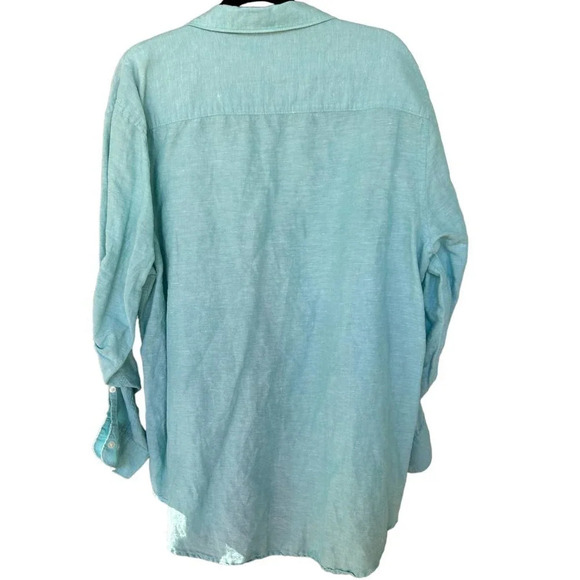 Perry Ellis Men's Roll Sleeve Linen Cotton Button-Down Shirt Aqua Sea Size XXL - Picture 10 of 10